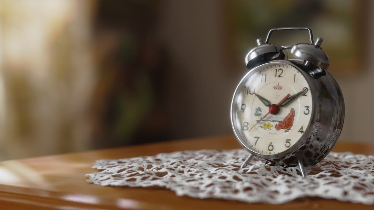 Illustrazione 3D di un orologio con sveglia vintage