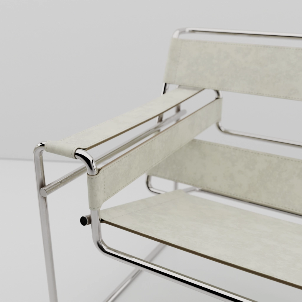 Vista ravvicinata del bracciolo della sedia Wassilly di colore beige