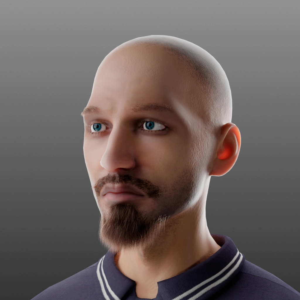 Test grooming barba corta su personaggio 3D - Sistema particellare Blender