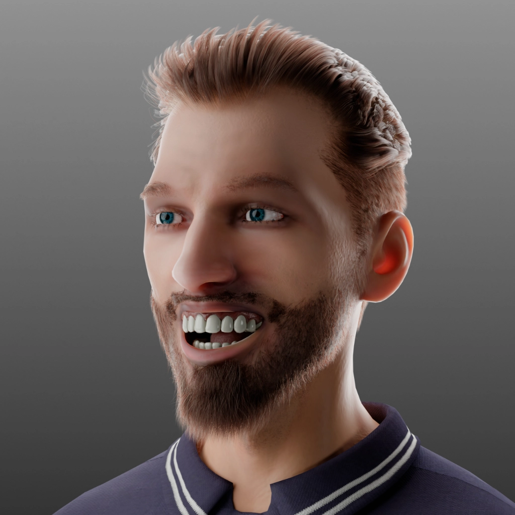 Dettaglio sorriso e modellazione denti personaggio 3D realistico