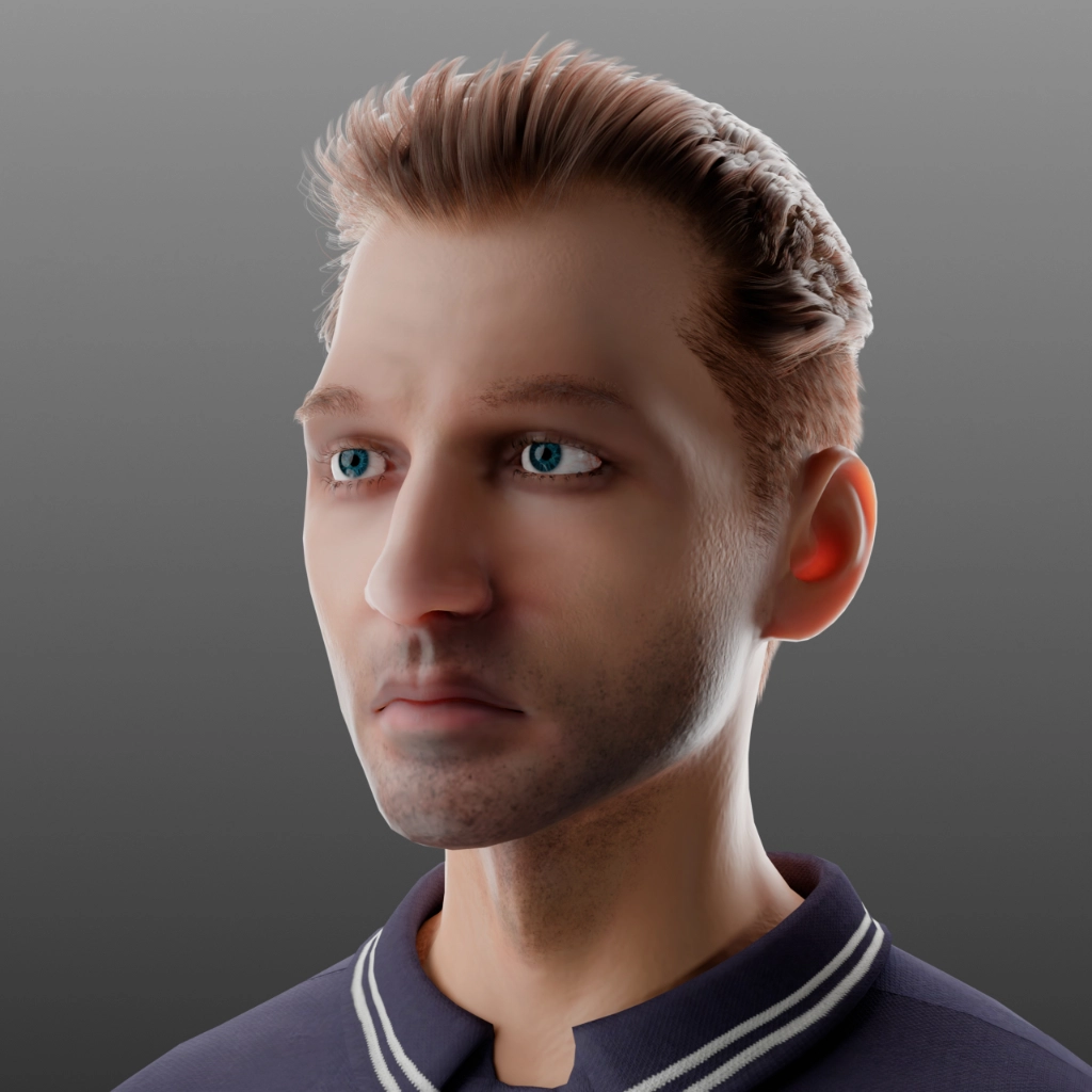 Personaggio 3D con capelli castani e viso rasato - Modularità del look