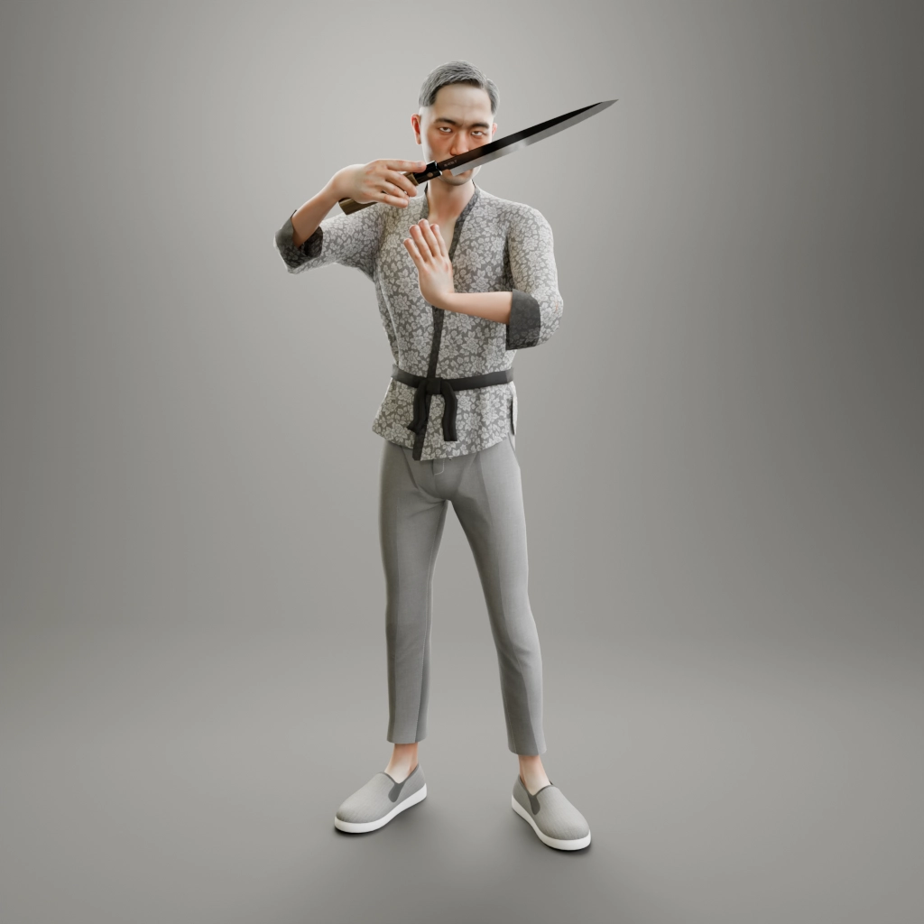 Rendering 3D Shokunin - Test posa con coltello